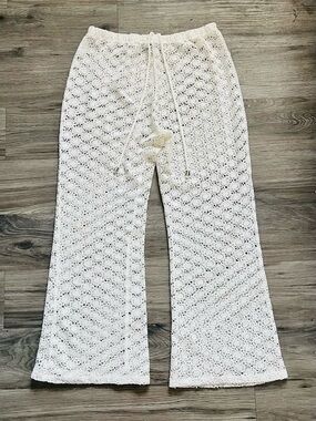 White Crochet Drawstring Flare Pants